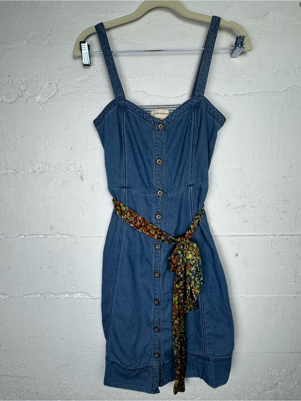 Anthropologie Pilcro Blue Denim Dress 00s Dress‎ jean dress Floral belt